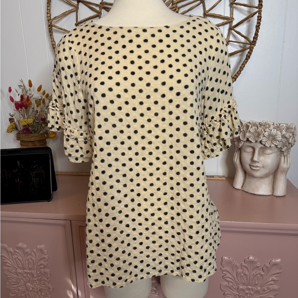 Women’s Small Ott Polka Dot Ruffle‎ Sleeve Top